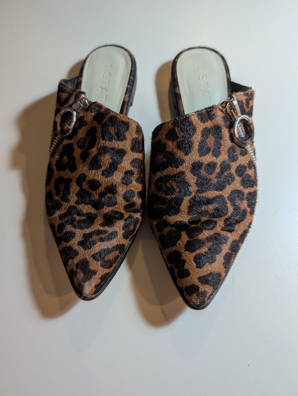 1 State Leopard Print Cowhair Pointed Toe Slide Mules - Women Size 8.5